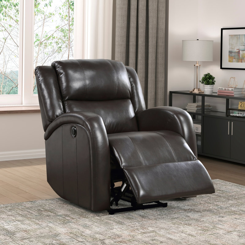 Modern Living Room Furniture 1Pc Power Reclining Chair Faux Leather Upholstery Plush Seating Solid Wood Frame, Brown