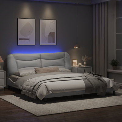 vidaXL Bed Frame with LED without Mattress Hvar White 180x200 cm