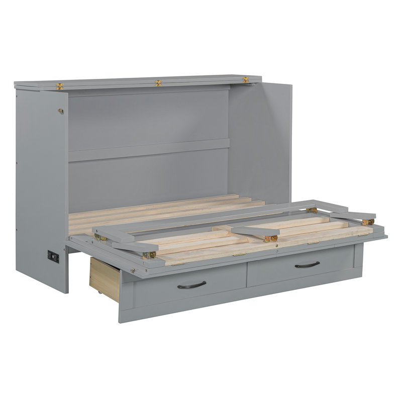 Lit escamotable double avec grands tiroirs, Gris