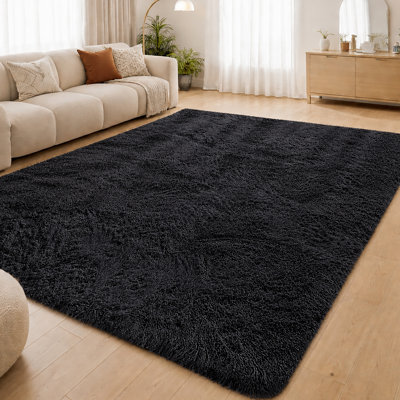 Aspire Homeware Black Shaggy Area Rug Soft Plush Indoor Carpet