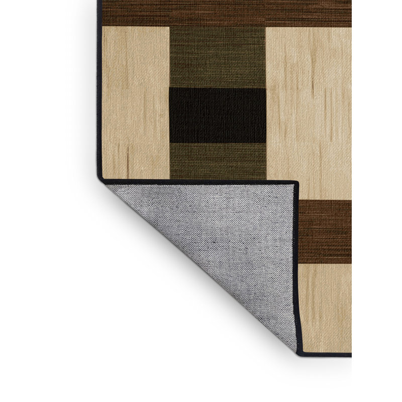 Tapis brun à carreaux lavable à la machine, Rond 3 pi