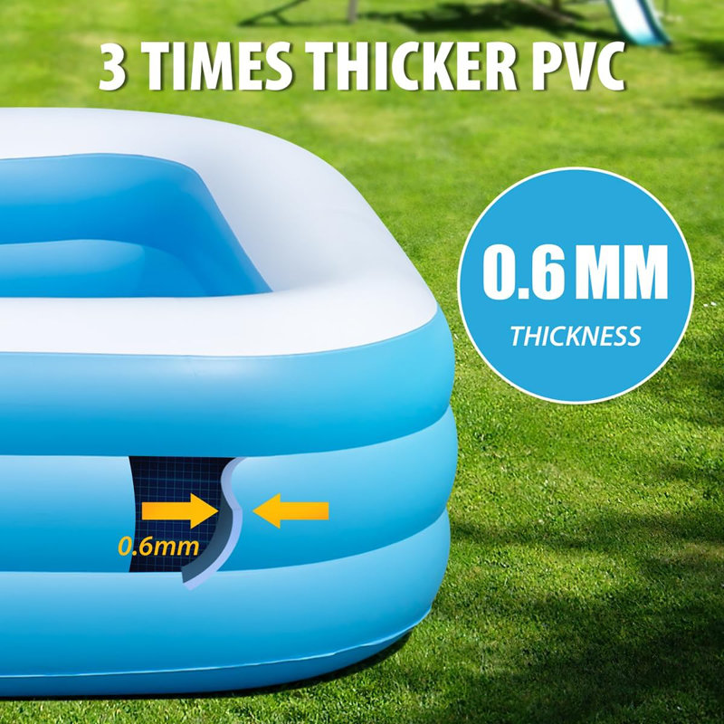 Large Blue PVC Rectangular Inflatable Pool with Pump