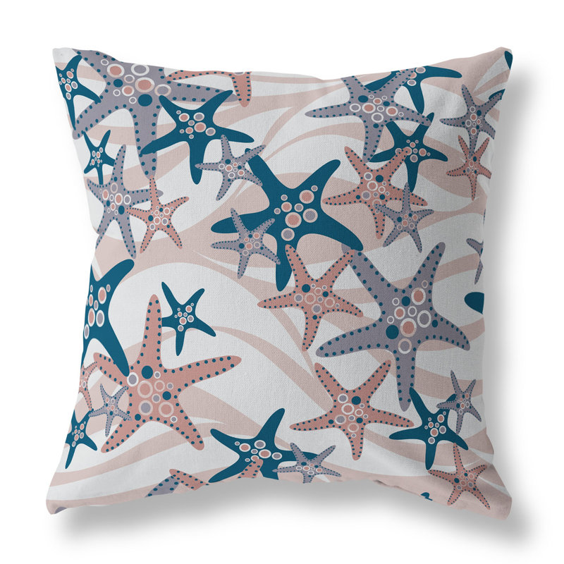 Coussin décoratif intérieur / extérieur Starfish Sway, H 18 po x l 18 po, Brun / argent / rose