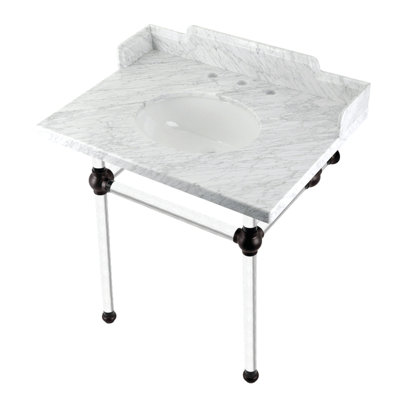 Kingston Brass Pemberton 30-Inch Carrara Marble Console Sink with Acrylic Legs (8-Inch, 3-Hole)