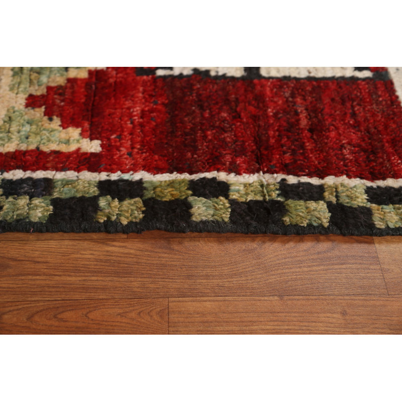 Tapis unique en laine noué à la main 5 pi 9 po x 7 pi 11 po nouvel âge en noir / rouge / blanc