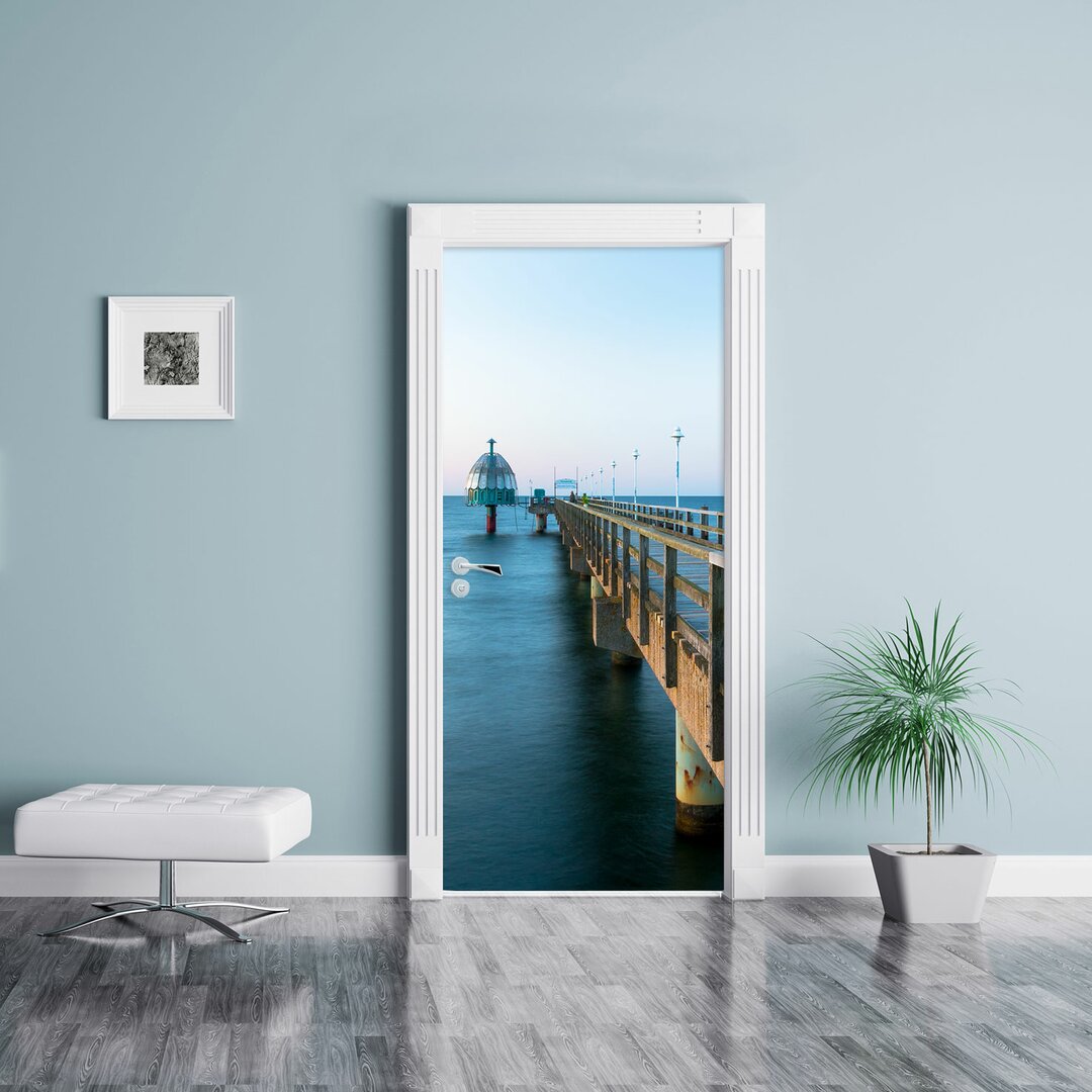 Türaufkleber Pier Steg ins Meer Sonnenuntergang Strand Wasser