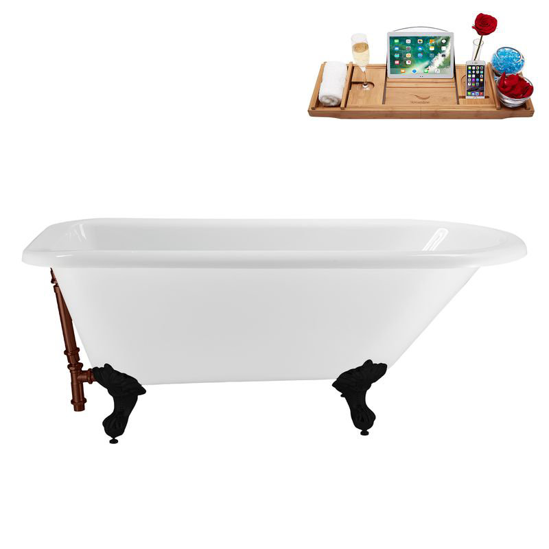 62" Streamline Clawfoot Tub,Tray,Drain, Clawfeet, Matte Black, Matte Oil Rubbed Bronze