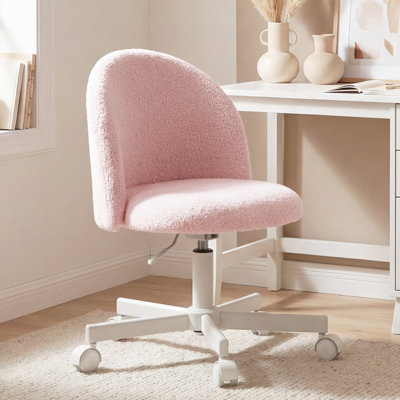 Home Chair Office Desk Chair Teddy Fabric Vanity Chair - Cute Swivel Makeup Desk Chair with Wheels