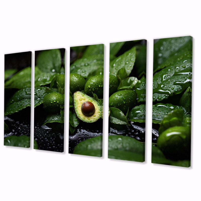 Ripe Avocado I - Décoration murale fruits - 5 panneaux égaux
