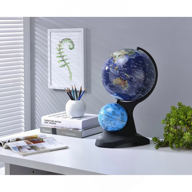 17.5" Tall Globe with Additional Small Constellation Globe, Black Acrylic Base