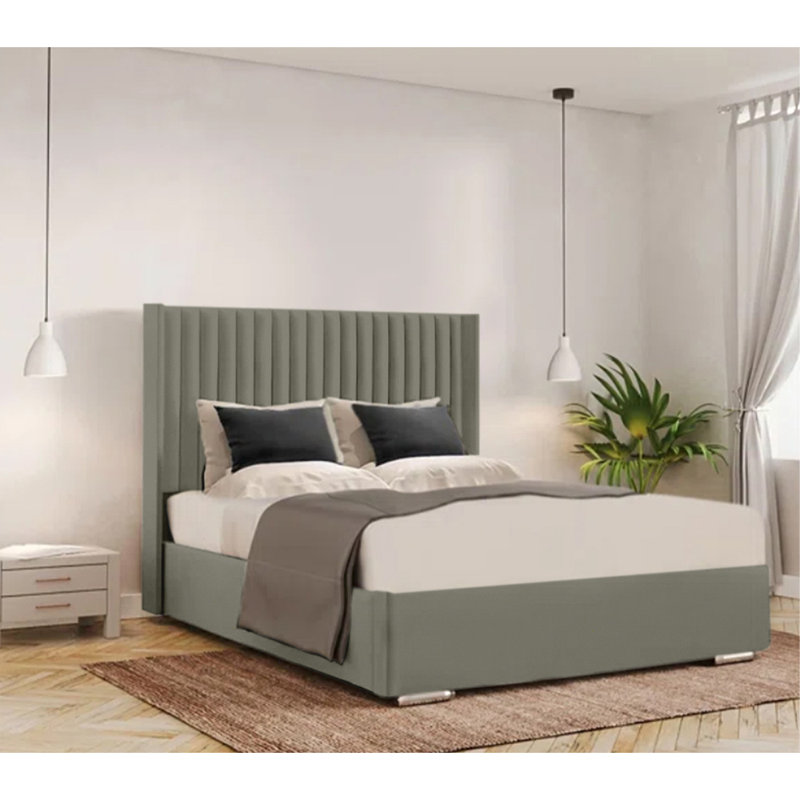 Chanteria Upholstered Velvet Bed Frame, Small Double (4'), Asphalt