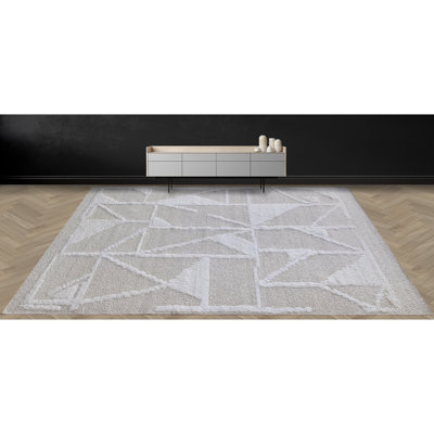 Tapis rectangulaire en laine noué à la main gris / blanc
