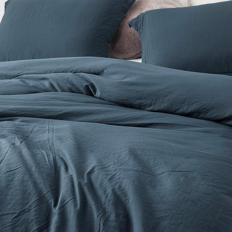  Ensemble de housse de couette surdimensionné en microfibre prélavée gonflant Natural, Bleu nuit