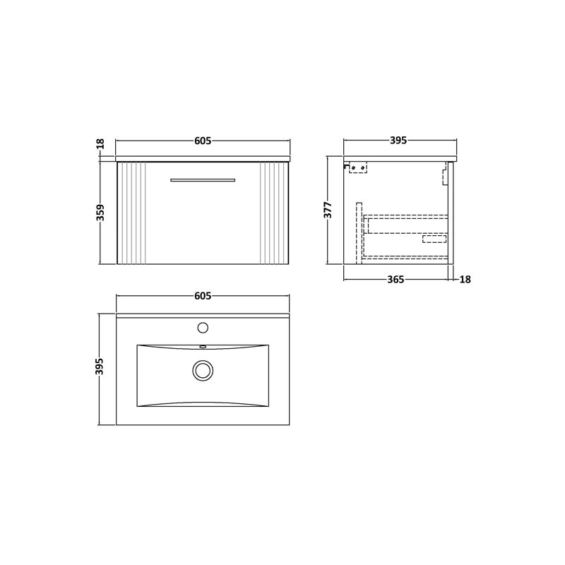 Deco 605mm Single Bathroom Vanity with Integrated Vitreous China Basin, Satin Anthracite