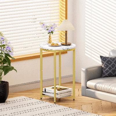 Modern Round End Table Set Of 2, Small Coffee Table Side Table, Faux Marble Modern Nightstand Sofa Side Table Bedside Table With Metal Frame For Livin