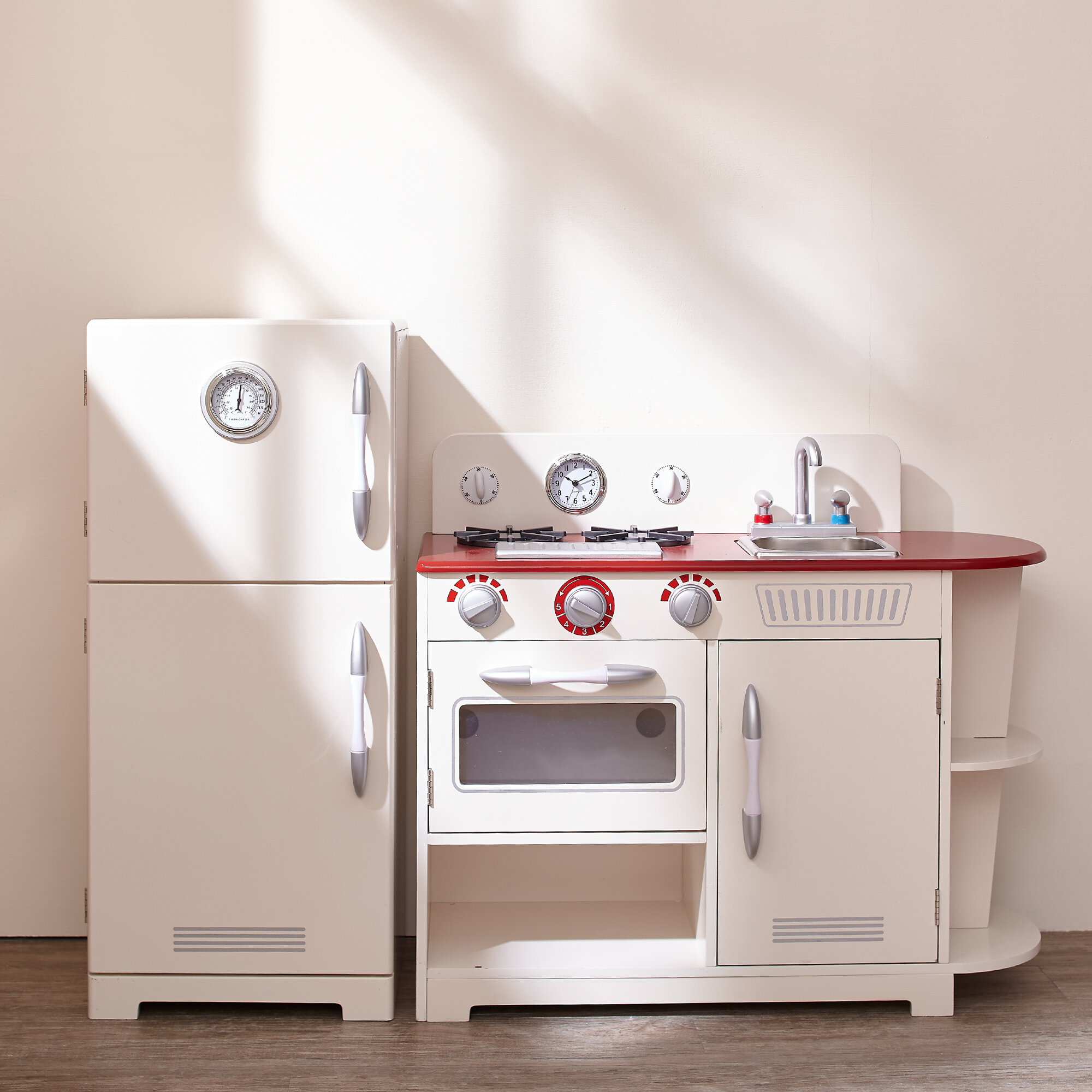 Red Wooden Toy Kitchen with Fridge Freezer and Oven by Teamson