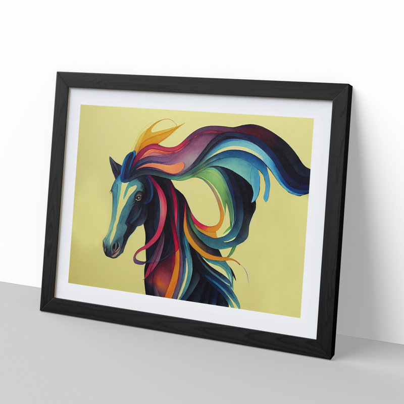 Watercolour Horse Vol.3 Abstract - Single Picture Frame Print, Black, 46cm H x 64cm W x 2cm D