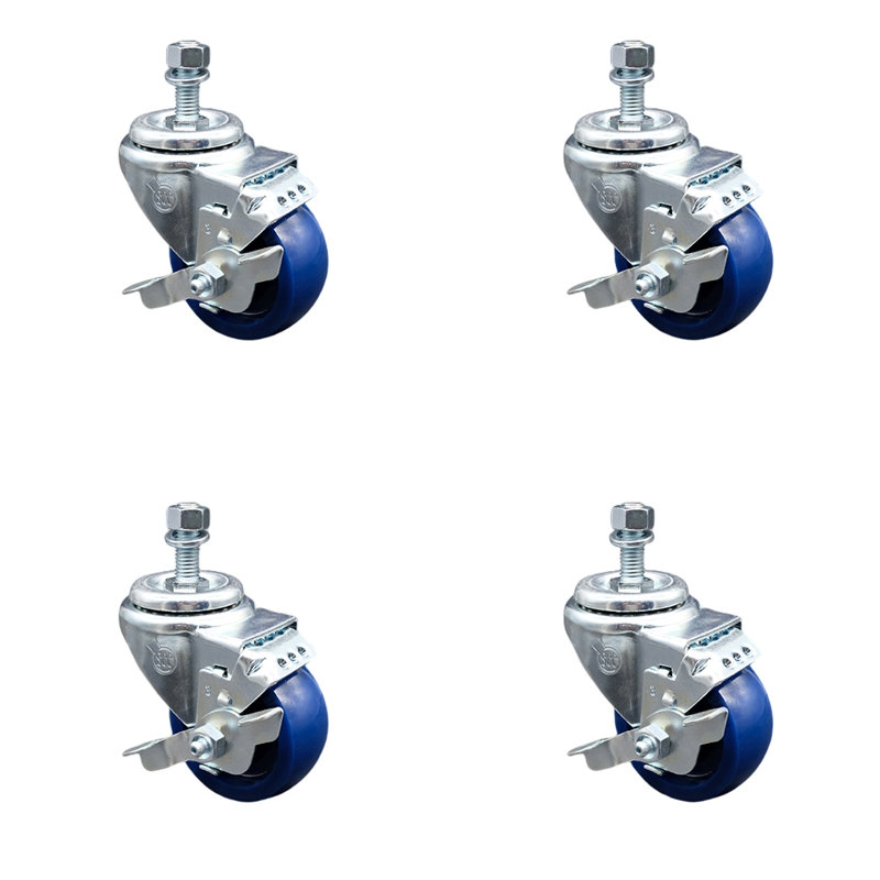 Ensemble de roulettes à tige filetée 3,5 po en polyuréthane 3,5 po