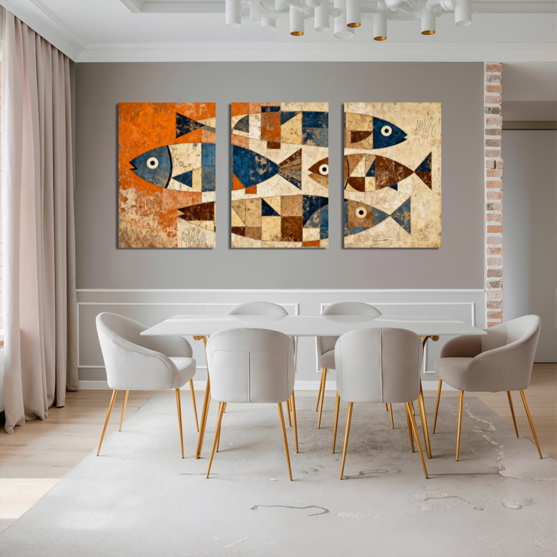 Tableau abstrait géométrique en toile tendue (paquet de 3), H 36 po x l 72 po