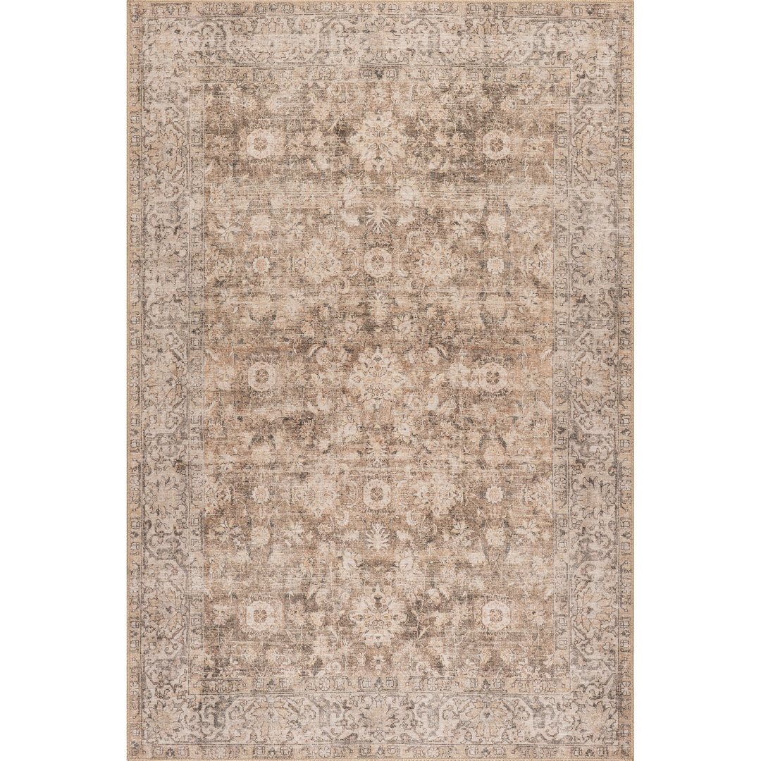 Jeccica Distressed Vintage Medallion Jute Blend Polyester Area Rug Bungalow Rose Rug 