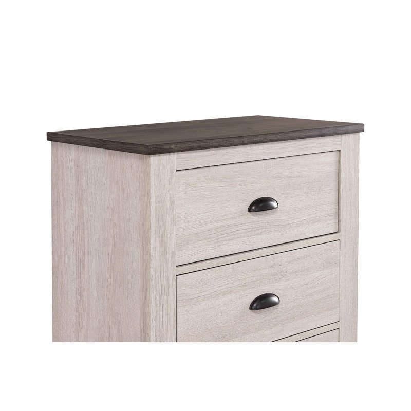 Table de chevet contemporaine à 2 tiroirs 1pc, Blanc cassé/gris