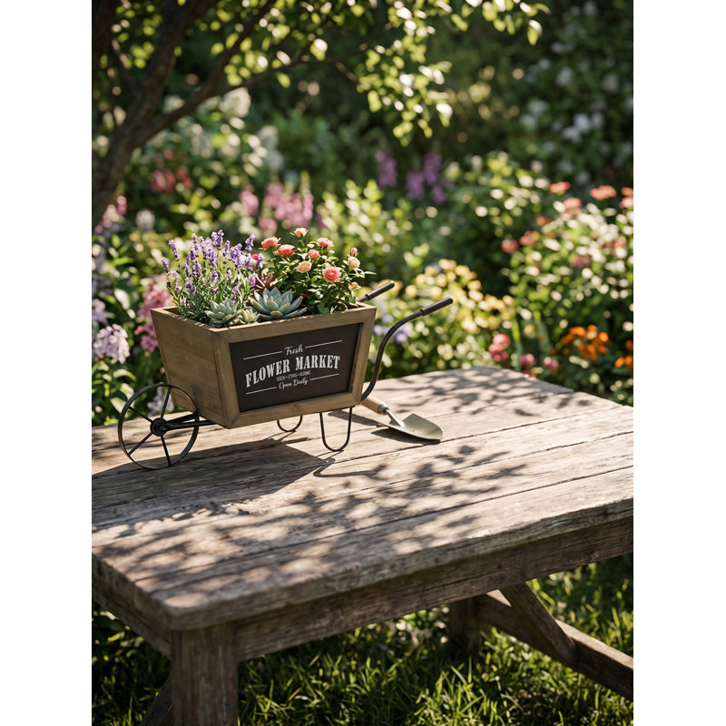 Jardinière en bois brune 19,5 x 7,9 x 8,3 po avec cadre en fer noir