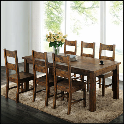 Mina Rustic Golden Brown 7-Piece Dining Set, Solid Hardwood Table And Comfortable Chairs For Family Gatherings