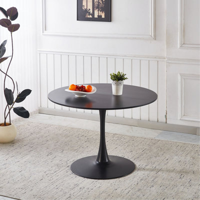 Table tulipe de 42,1 po, table de salle à manger de style Mid-Century pour 4 à 6 personnes - plateau de table rond en panneau de fibres à densité moyenne (le plateau de table est composé de deux panneaux), table de salle à manger à piédestal, table de bout et table basse de loisir