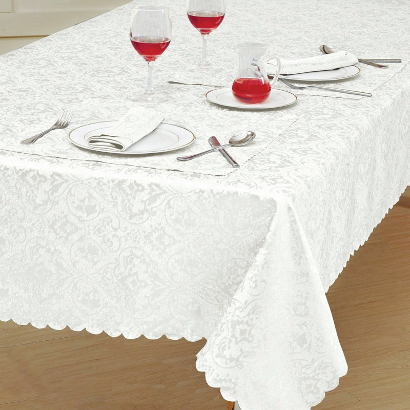 New Damask Jacquard Table Runner, 33cm W x 183cm L, White