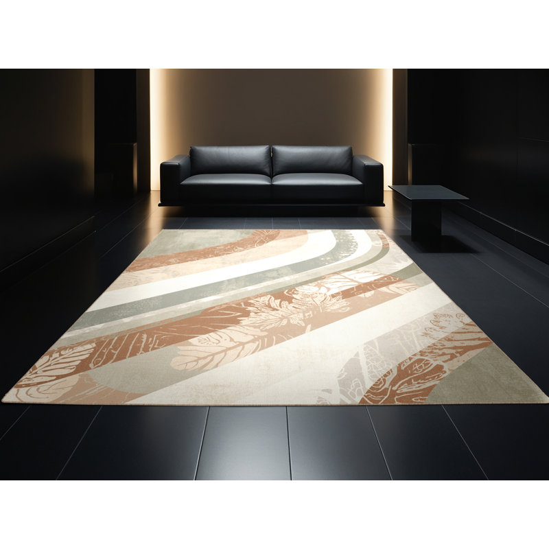 Tapis beige moelleux moelleux et moelleux à arc tropical, Carré 3 pi