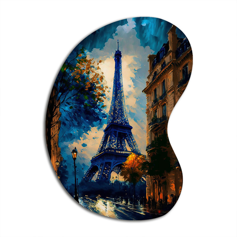 Tour Eiffel bleue en automne - paysage français en forme de flèche - art mural asymétrique en métal, H 39 po x l 28 po