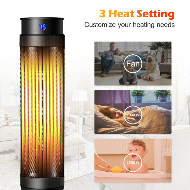 Belfry Heating Stefania 2000 Watt 352 BTU Electric Tower Space Heater with Adjustable Thermostat and with Digital Display