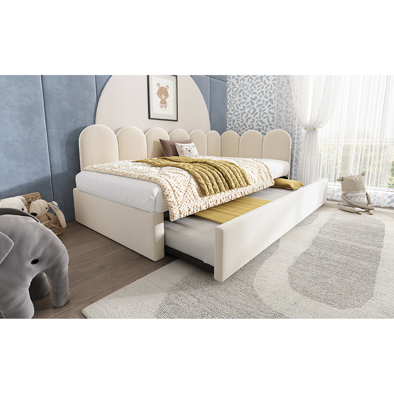 Lit de jour simple beige, structure à lattes en métal, lit escamotable, espace, idéal pour les petits lits avec lit escamotable, beige, espace, qualité assurant la paix
