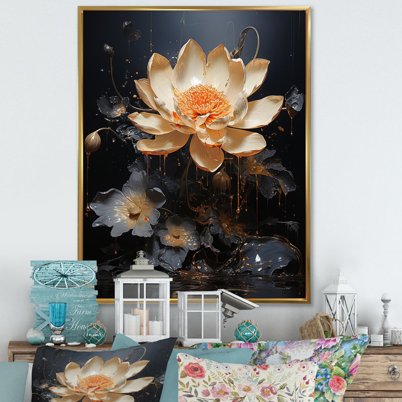 Harmonie mystique lotus IV sur toile, H 44 po x l 34 po, Cadre photo argenté