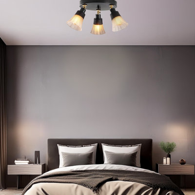 3 Lights Wooden Base Spotlight Flush Mount With Glass Cap