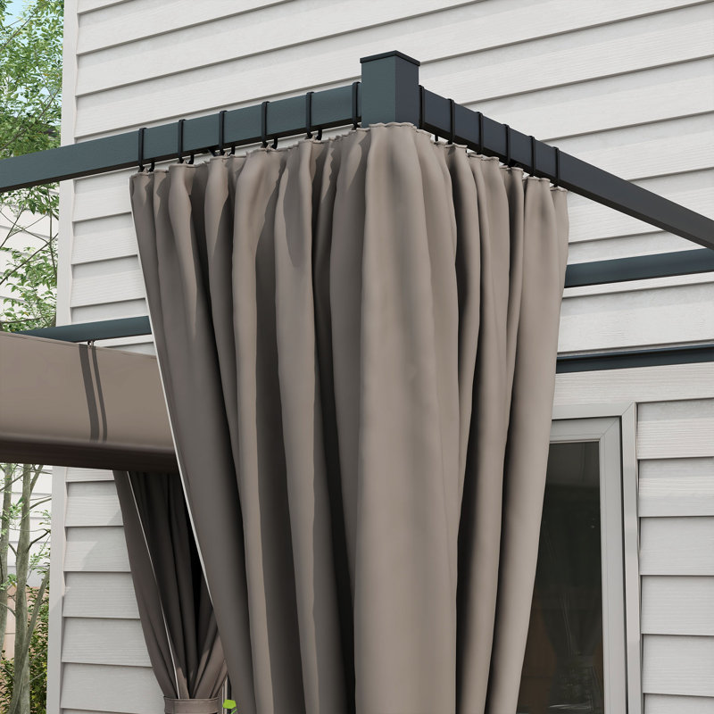 3 X 3m Moving Canopy Metal Pergola With 4 Side Curtains, Pu Coated Retractable Roof, Rust-resistant Frame, 16 Ground Stakes & 8 Expansion Screws, Outdoor Patio Garden Gazebo, Grey