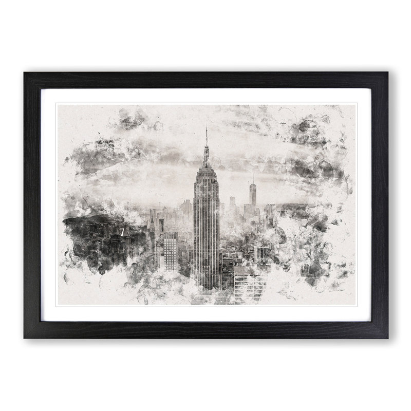 New York Skyline - Picture Frame Graphic Art Print, 62cm H x 87cm W x 2cm D, Black Framed