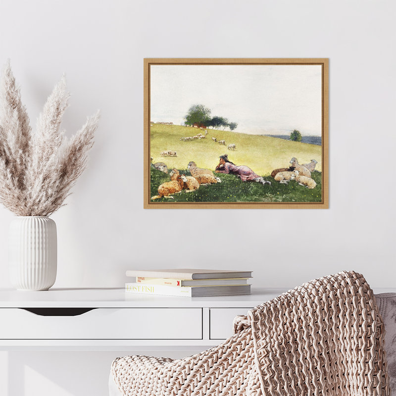 "Homers Sheep Countryside II" par Winslow Homer, reproduction d'art sur toile encadrée, H 16 po x l 20 po