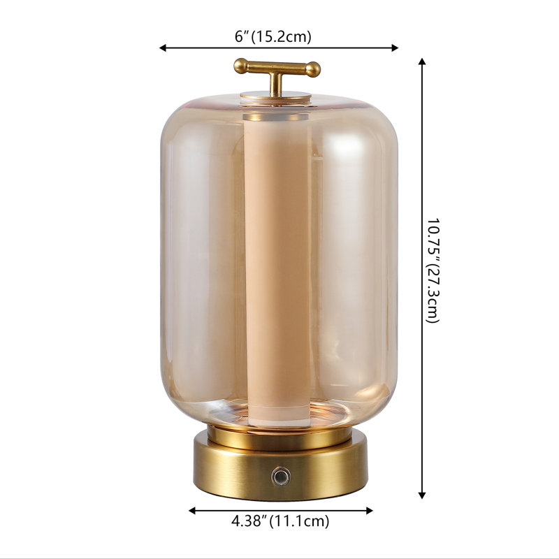 Milou 10.75" Vintage Glam Lantern Rechargeable/Cordless Dimmable Integrated LED Table Lamp with Touch Sensor
