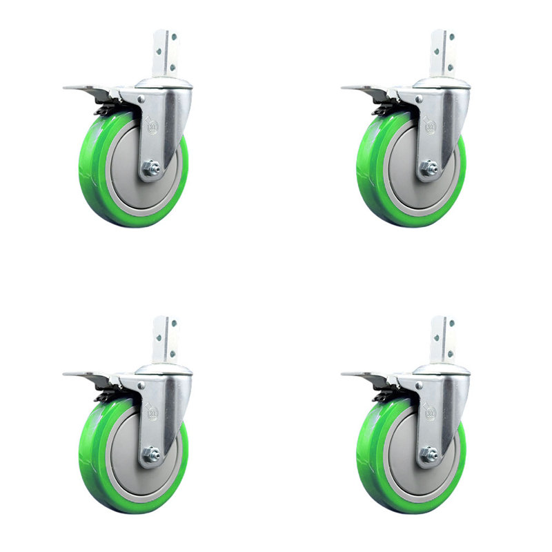 Ensemble de roulettes à tige pivotante carrée en poly 5 pouces 5 po, Vert