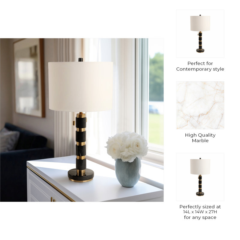 Sagebrook Home 27X14" Stacked Marble Lamp With 2 Pulls, Black/Gold, Black/Gold