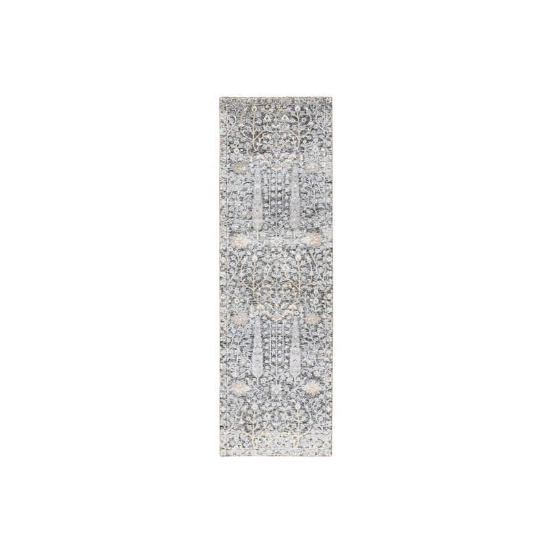 Tapis de couloir 2 pi 7 po x 8 pi 3 po argent, saule et cyprès, soie / laine noué à la main 44772F599F2048F7B09568DA6D844C53