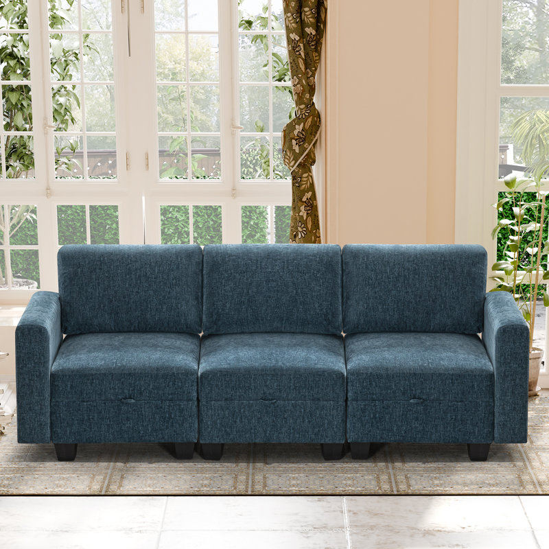 Canapé modulaire à accoudoirs carrés, Chenille bleu