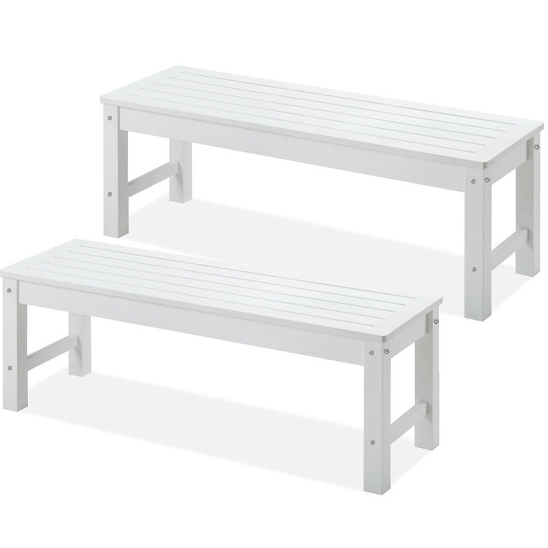 Banc de jardin pour l'extérieur sans dossier, ensemble de 2, banc de jardin robuste et durable, Blanc, 2