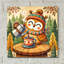  «Owl and Coffee 2» par Rey Klimt, art mural en verre acrylique, 36 po x 36 po-1157382887