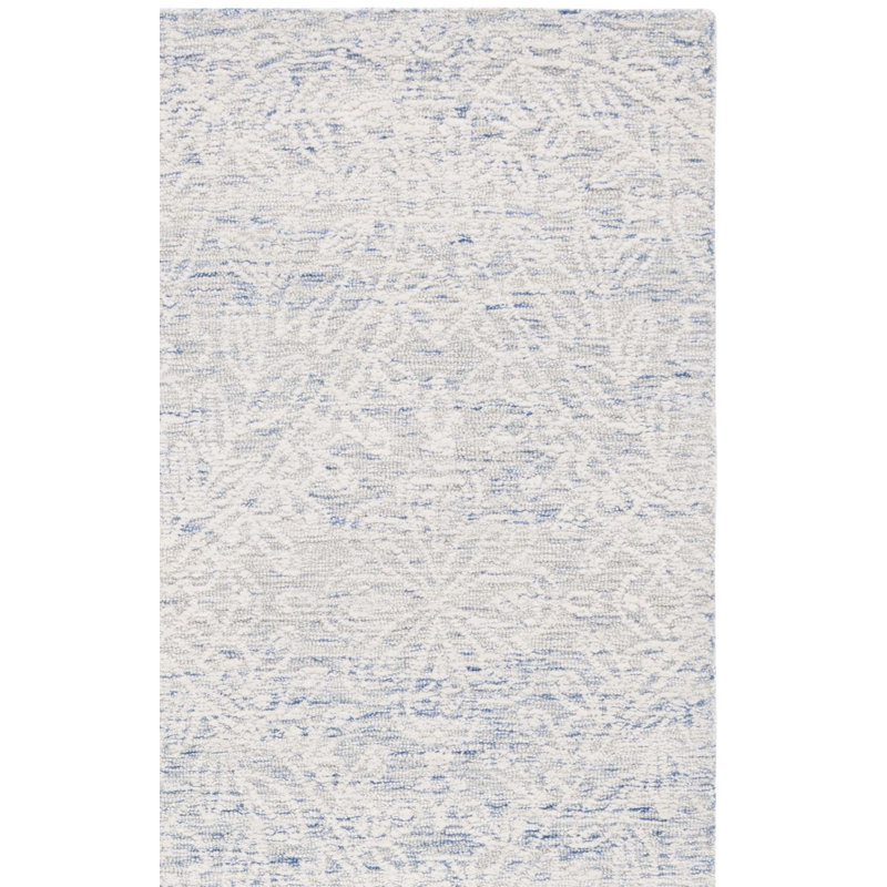 Greisofe Hand Tufted Wool/Cotton with Cotton Backing Floral Rug in Blue/Ivory, Runner 2'3" x 9'