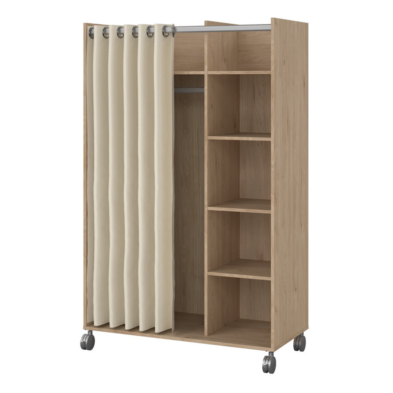 Mathian 1 Door Manufactured Wood Wardrobe, Oak/Beige