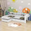 Lit plateforme simple en L avec lit gigogne et tiroir-609505480