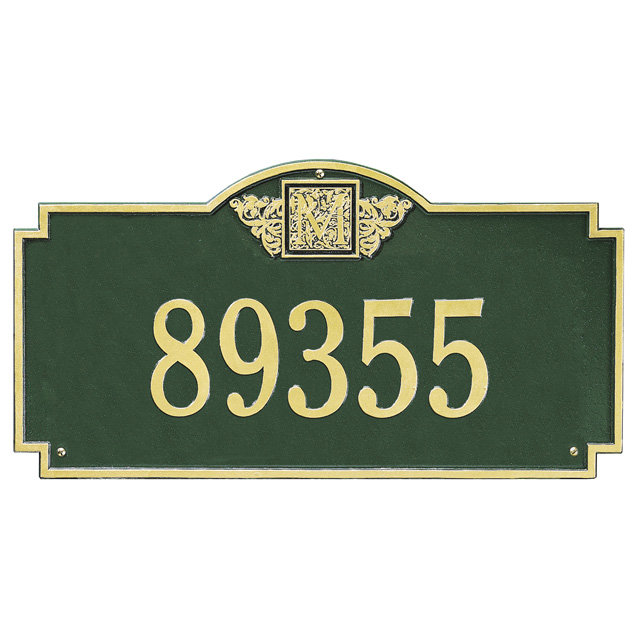 Monogram 1-Line Wall Address Plaque, Green and Gold, Yes