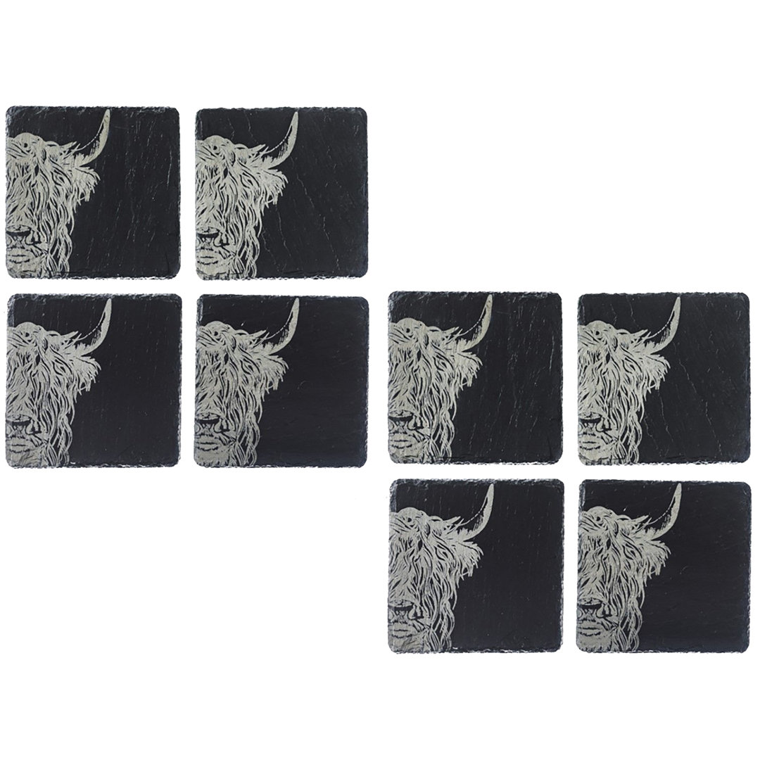 Set Of 8 Slate Coasters - Highland Cow